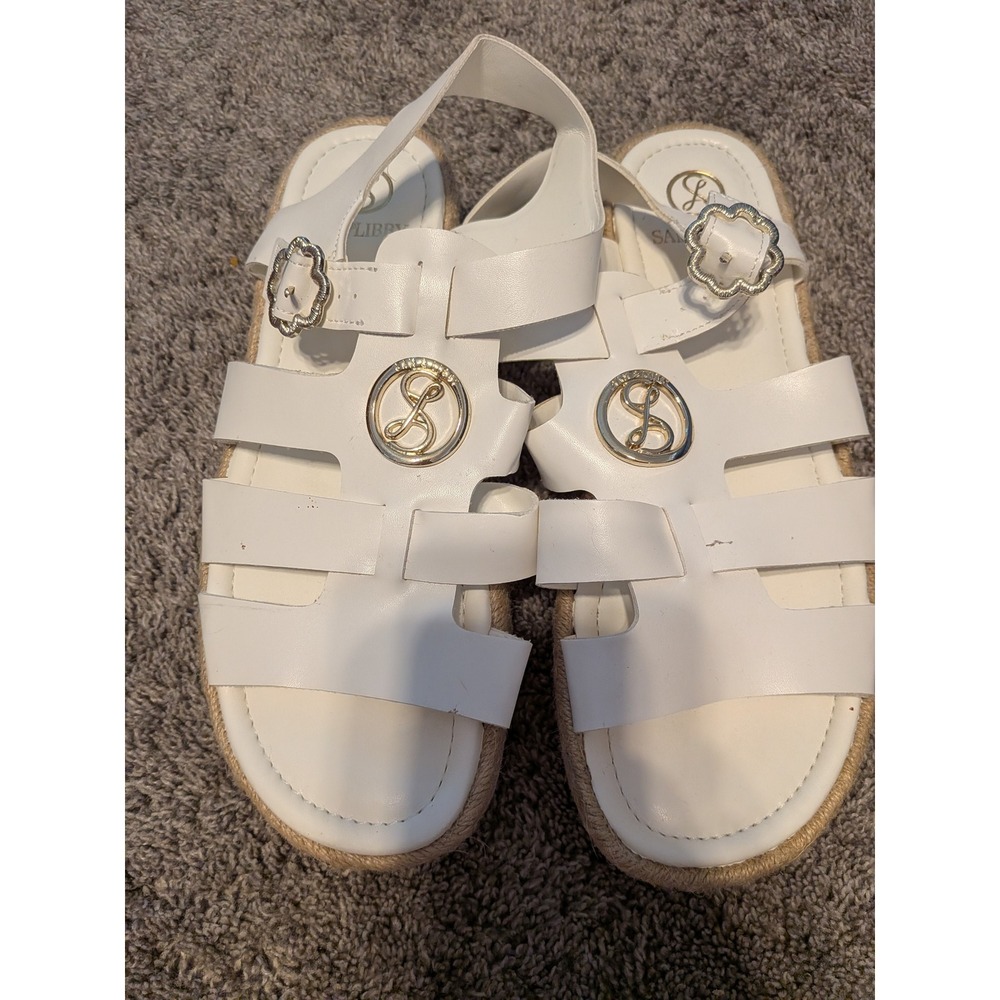 Sam & Libby Alani White Platform Espadrille Gladiator Sandals Womens 9M Logo